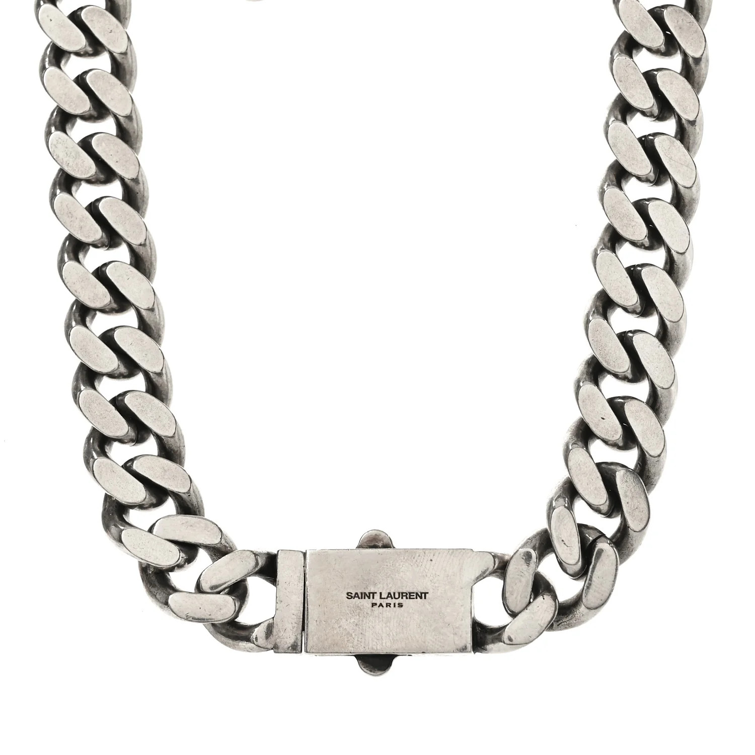 Metal Curb Chain Necklace Oxidized Silver | FASHIONPHILE (US)