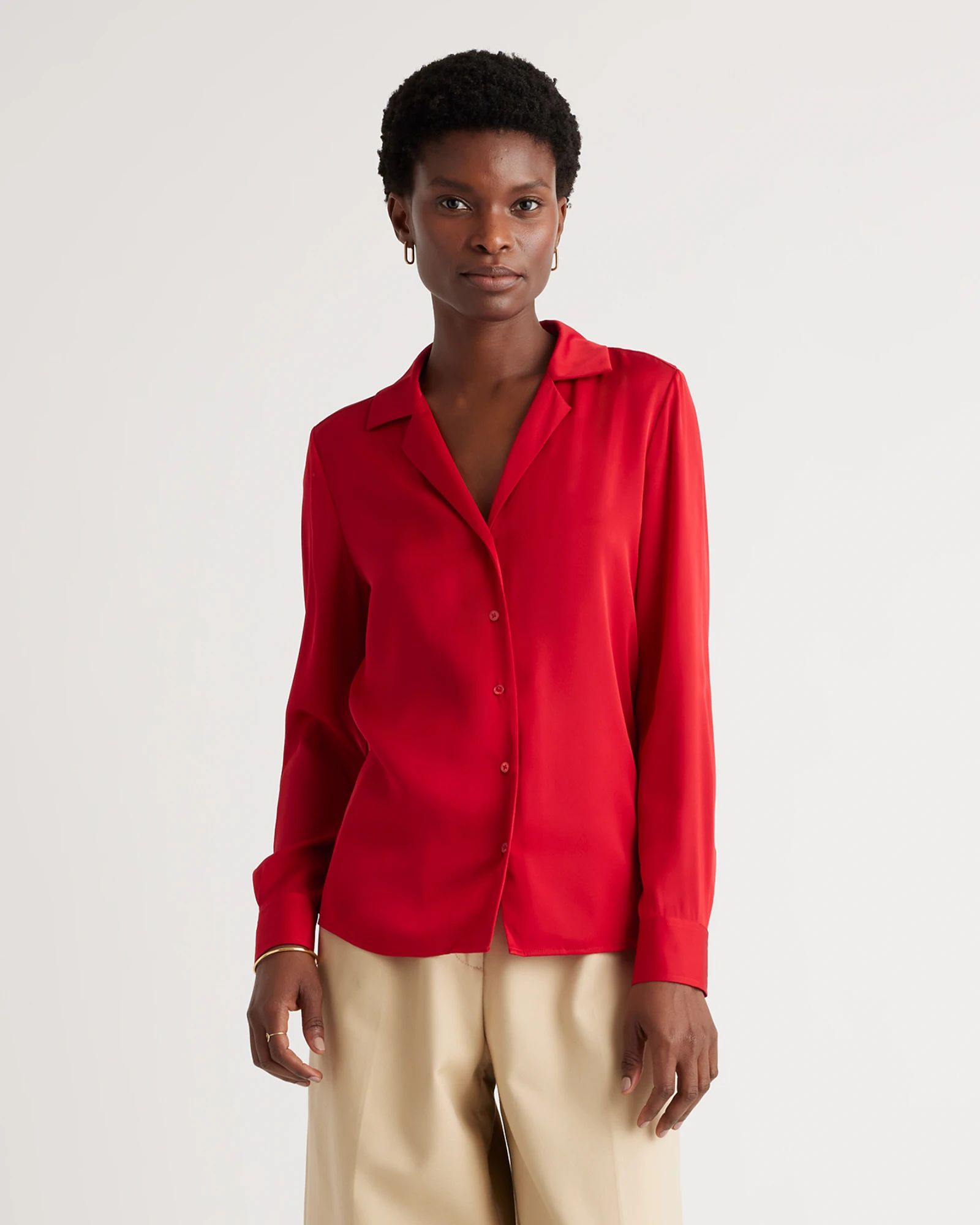 Washable Stretch Silk Notch Collar Blouse | Quince | Quince