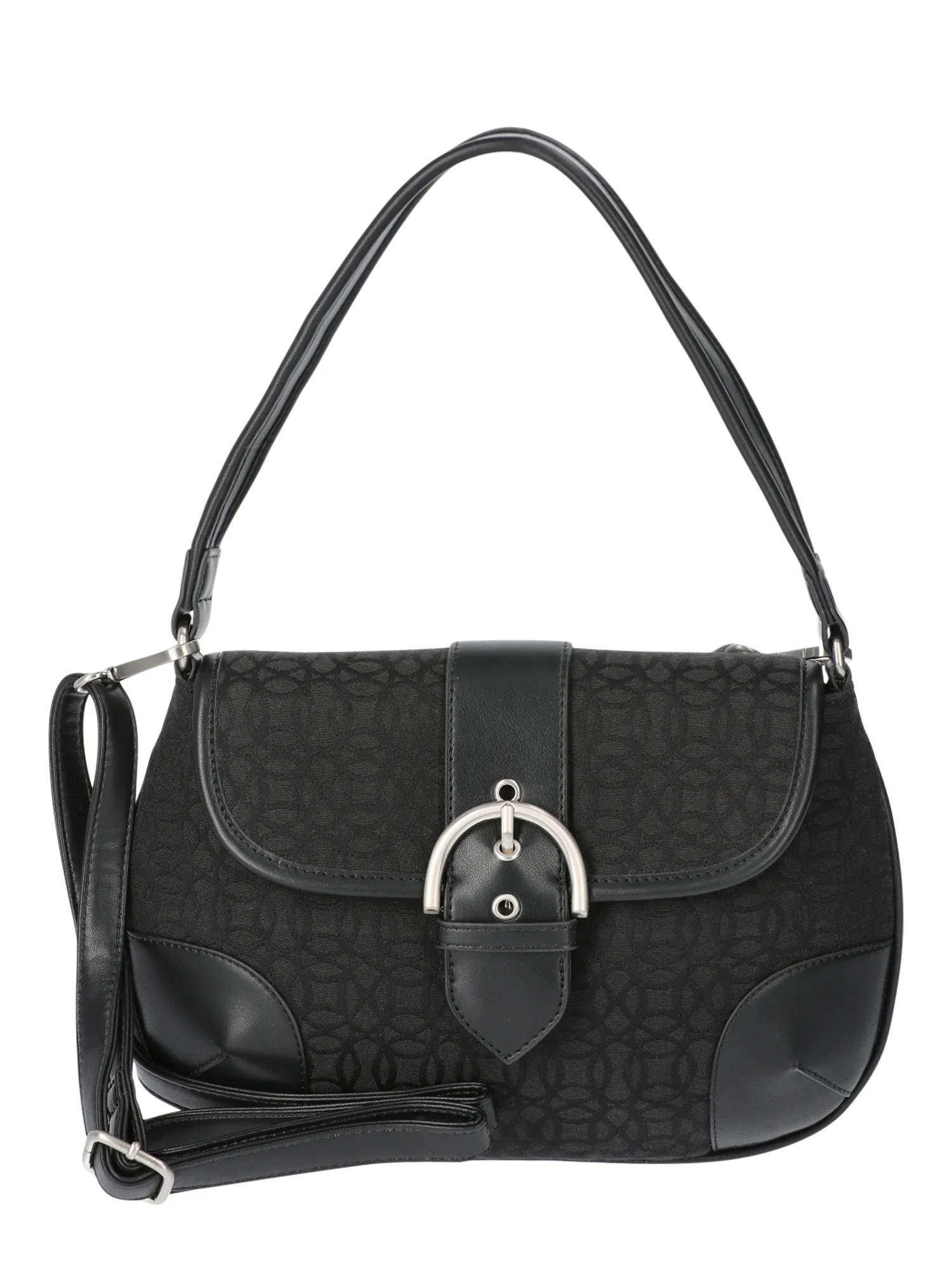Time and Tru Women's Heather Shoulder Buckle Bag, Black Jacquard | Walmart (US)