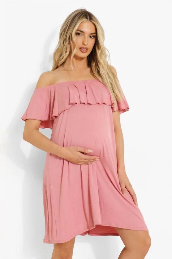 Maternity Off The Shoulder Overlay Swing Dress | Boohoo.com (US & CA)