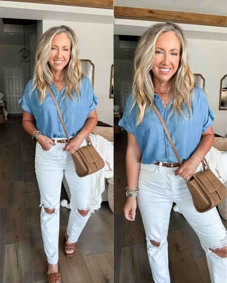 Walmart fashion Walmart finds button down chambray top size small spring outfit spring fashion 

#LTKfindsunder50