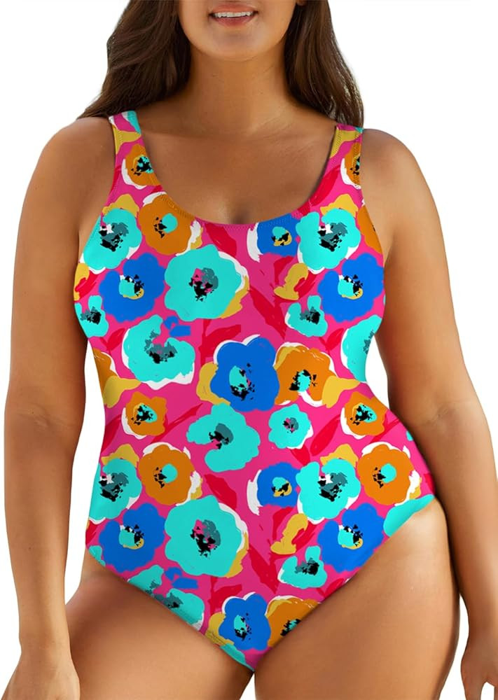 Plus Size Swimsuit for Women Back Crisscross Sports Tummy Control One Piece Bathing Suits(1X-5X) | Amazon (US)