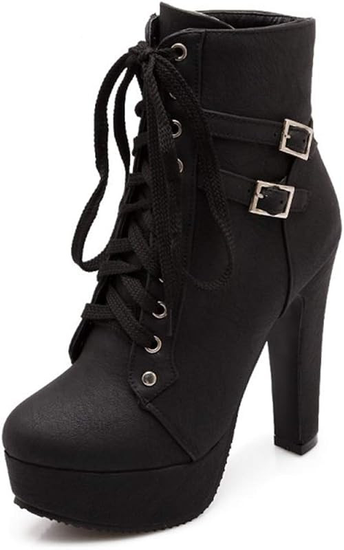 Susanny High Heel Boots for Women,Womens Platform Boot Heels Sexy Round Toe Lace UP High Heels Mi... | Amazon (US)