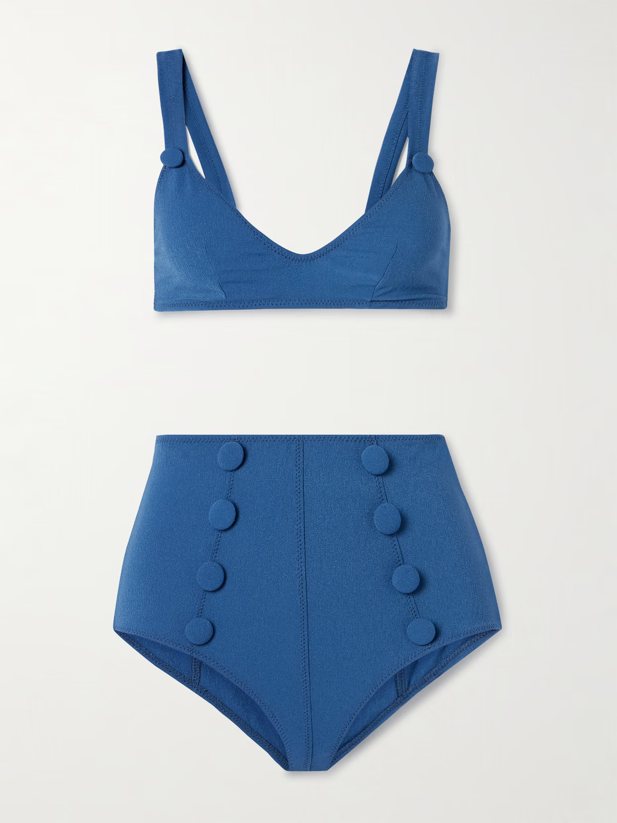 Lisa Marie Fernandez - Magdalena Button-embellished Crepe Bikini - Blue | NET-A-PORTER (US)