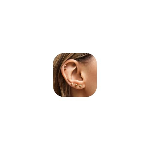 5 Pairs 14K Gold Plated Stud Earrings for Women, Hypoallergenic Earring Sets for Multiple Piercin... | Amazon (US)