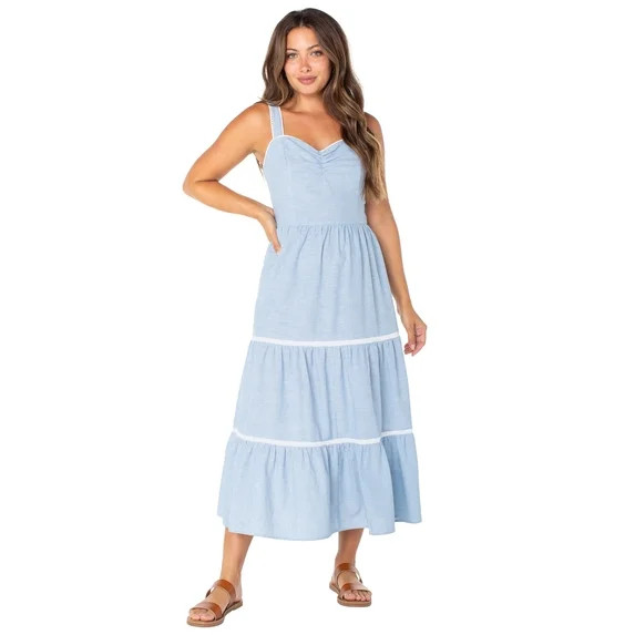 Celebrity Pink Women's Sleeveless Lace Trim Tiered Maxi Dress, Sizes XS-XXXL | Walmart (US)