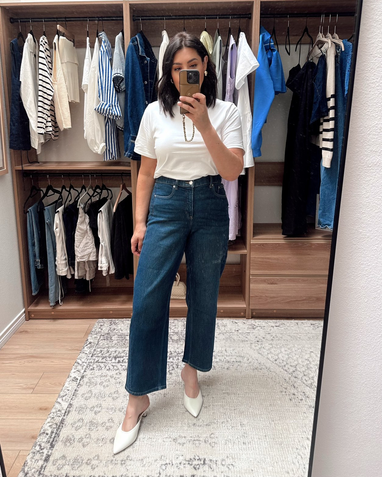 This is the Spanx Barrel Jean – my favorite shape / jean from them. I’m in the large and I have these in the black, too. However after wearing / washing them they shrink up a bit so I stuck with the large in the blue. They’re a bit big right now, but with one wash they’ll fit perfectly. Highly recommend – they’re flattering and supporting.  

 