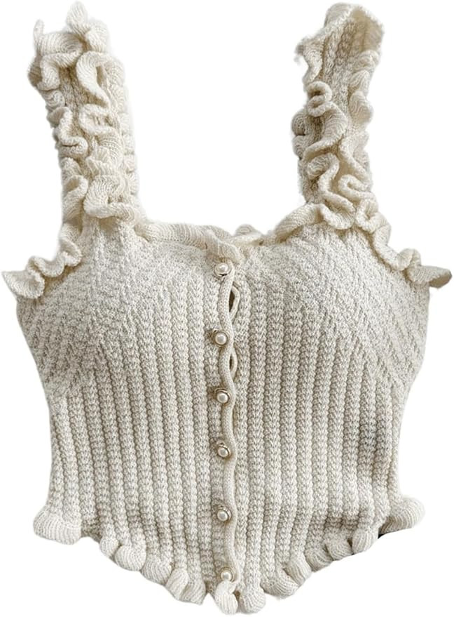 GORGLITTER Women's Pearl Knit Crop Tops Beaded Asymmetrical Button Down Sleeveless Sweater Vest | Amazon (US)