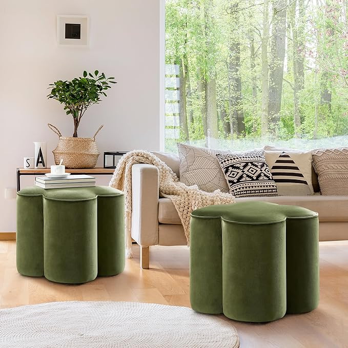 Olive Green Velvet Ottoman Set of 2, Small Vanity Stool, Multi-Functional Ottoman Stool, Footrest... | Amazon (US)