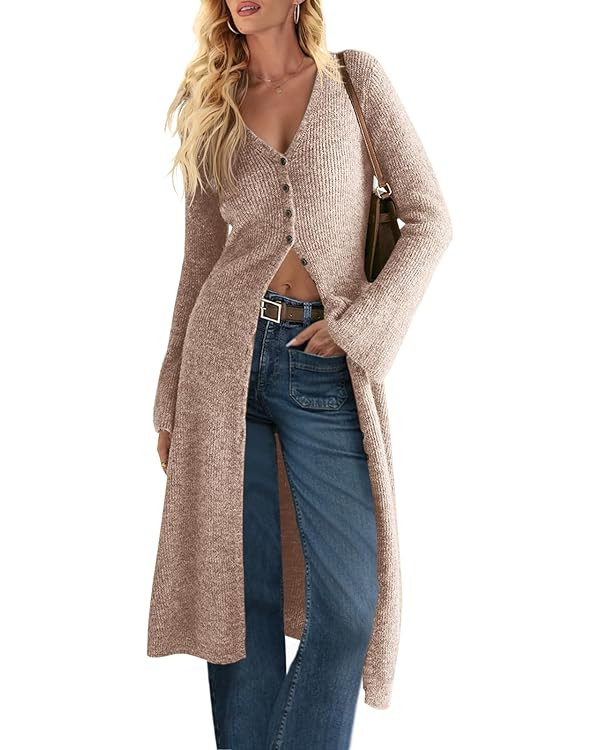 Saodimallsu Womens Long Cardigan Sweaters Oversized Bell Sleeve Open Front Button Down Casual Kni... | Amazon (US)