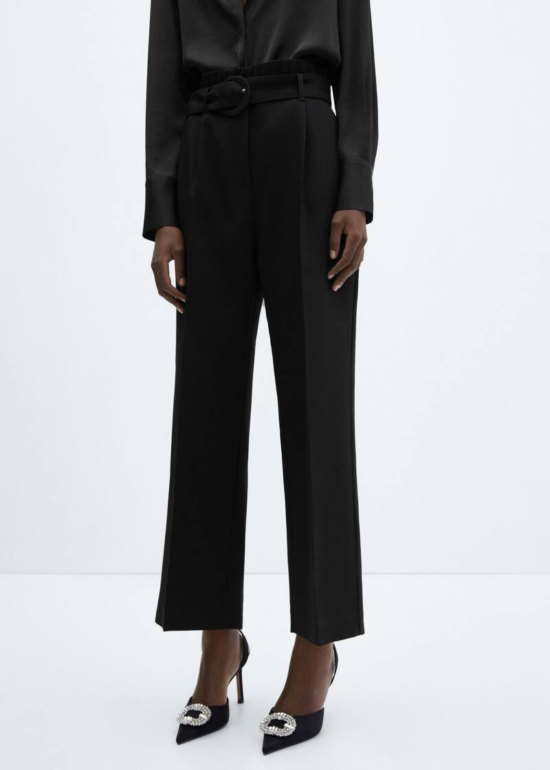 Belted paperbag trousers -  Women | Mango USA | MANGO (US)