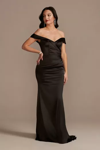 Elegant Class Black Velvet Strapless Maxi Dress & Gloves