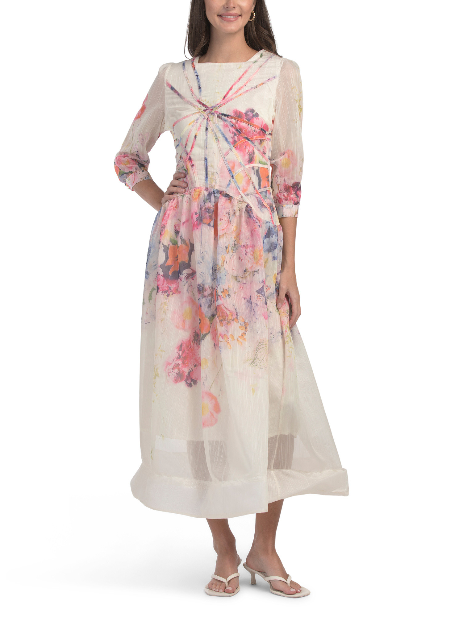 Floral Organza Tipped Dress | TJ Maxx