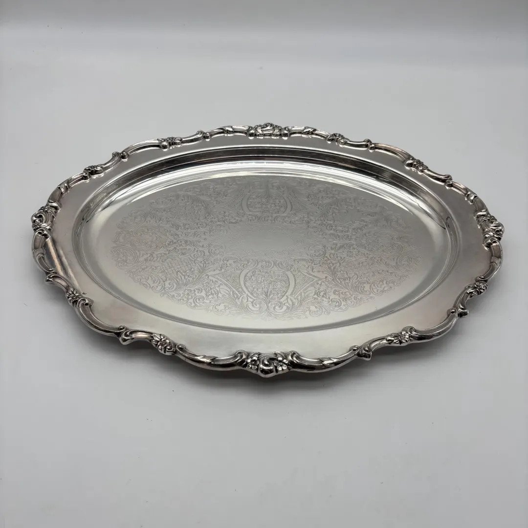 Vintage Silver Plated Serving With Etched Center Raised Edges Shiny Silver Finish - Etsy | Etsy (US)