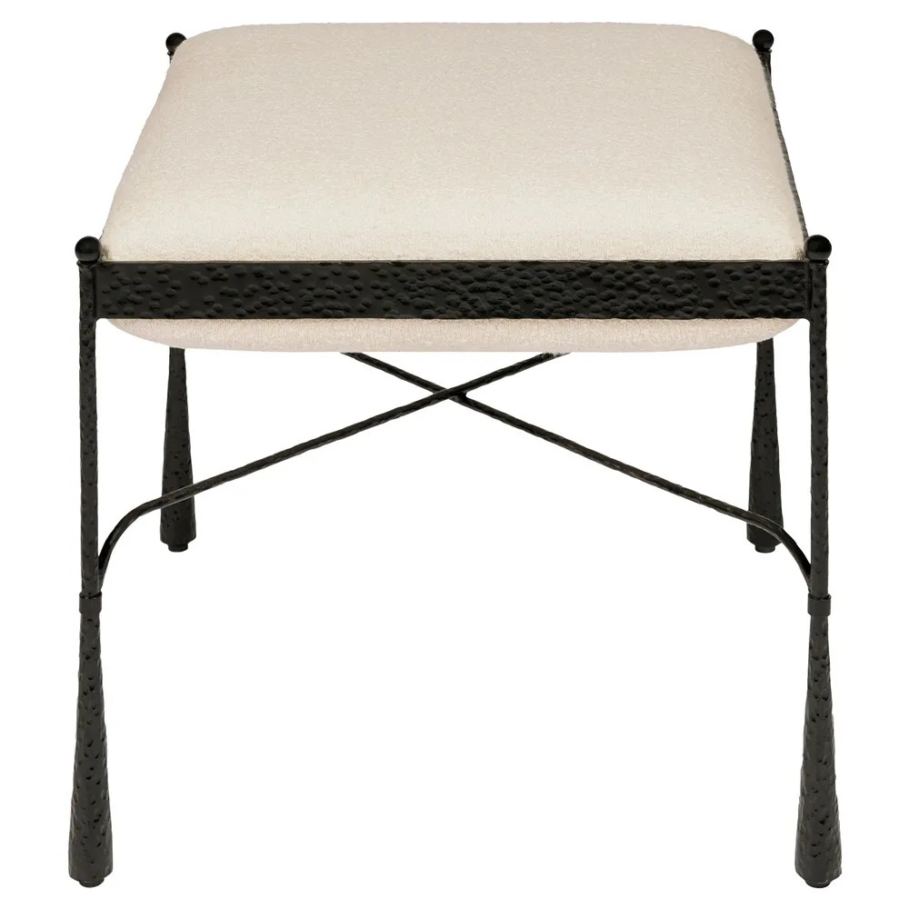 Laith Updated Traditional Cream Upholstered Black Iron Stool | Kathy Kuo Home