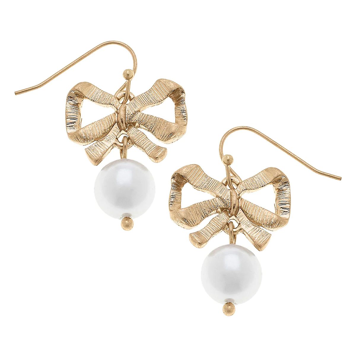 Mel Bow & Pearl Drop Earrings in Worn Gold | CANVAS