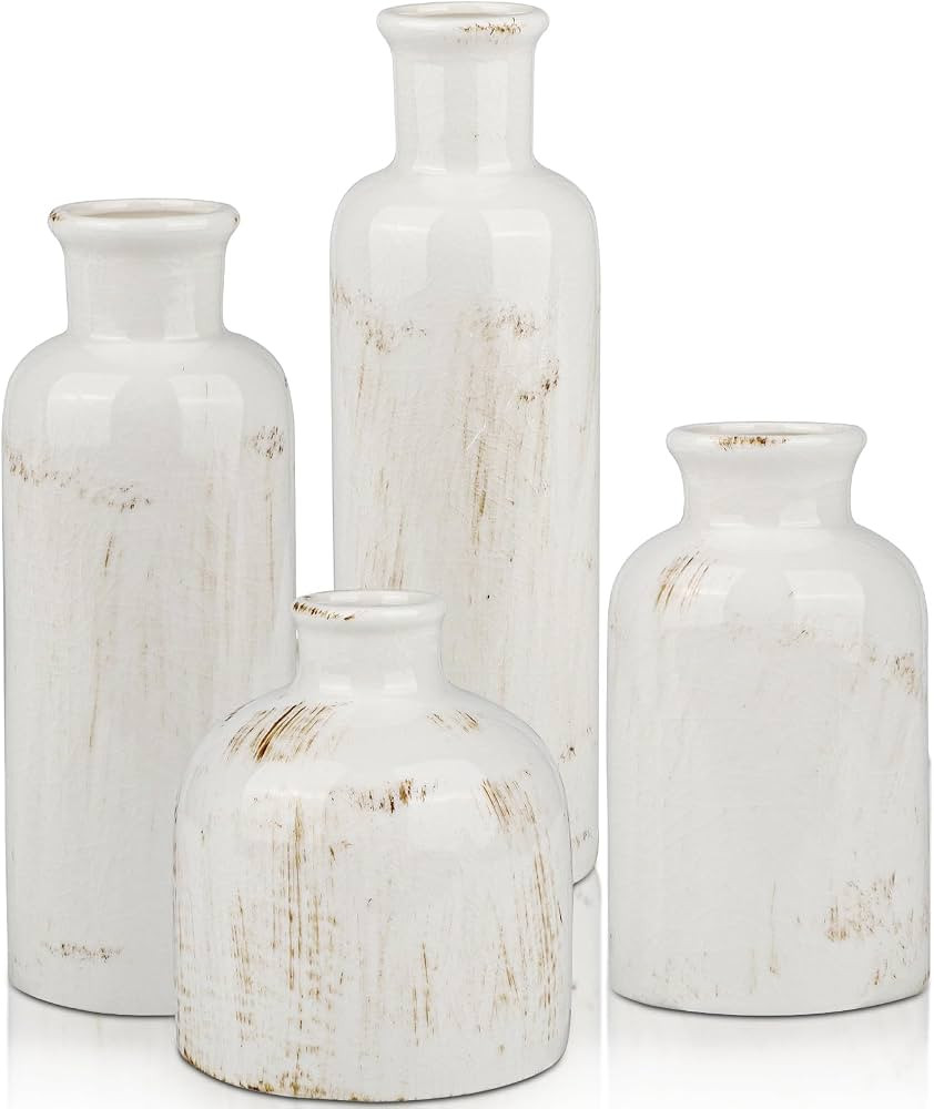 Liengoron Ceramic Vases Set of 4 Small Ceramic Vases Farmhouse Vases Rustic Vases for Home Boho R... | Amazon (US)