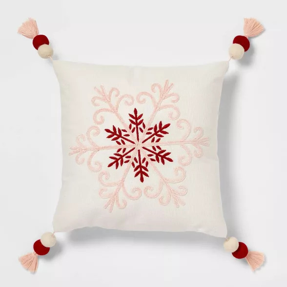 Snowflake Embroidered Square Christmas Throw Pillow Ivory - Threshold™ | Target