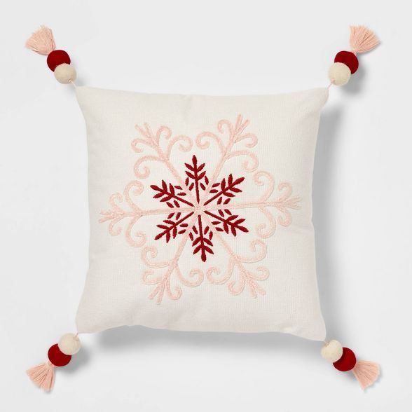 Snowflake Embroidered Square Christmas Throw Pillow Ivory - Threshold&#8482; | Target