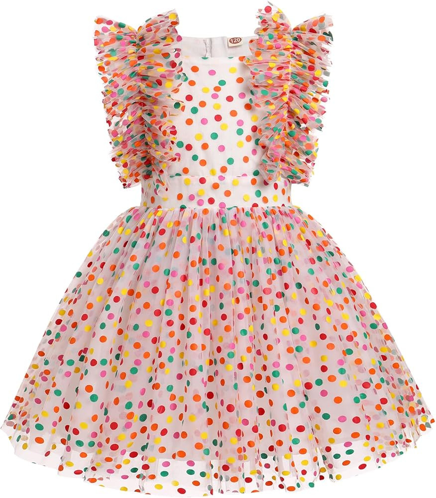 Girls Birthday Party Dress Ruffle Sleeve Sequin Dots Floral Tulle Princess Wedding Pageant Formal... | Amazon (US)