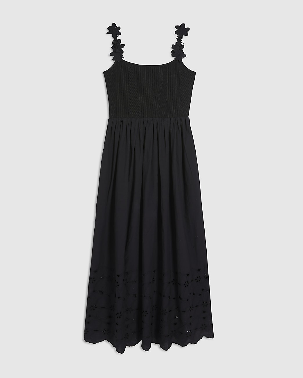 Black Poplin Broderie Tie Back Midi Dress | River Island UK & IE