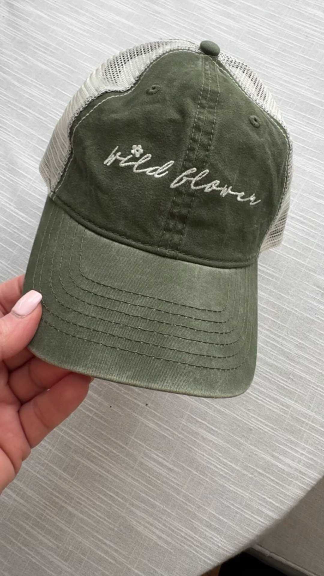 The cutest trucker hat for spring. Embroidered “Wild Flower” - the i is dotted with a flower 🌼 and the inside brim has a green and ivory floral print! 
Adjustable strap. 

Walmart trucker hat
Time and Tru 

#LTKActive #LTKFindsUnder50 #LTKWatchNow