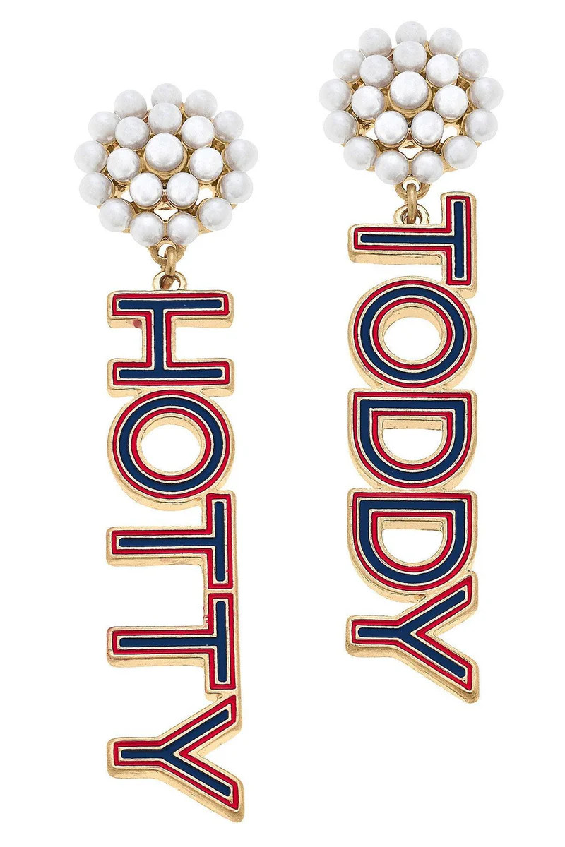 Ole Miss Rebels Pearl Cluster Outline Enamel Drop Earrings | CANVAS