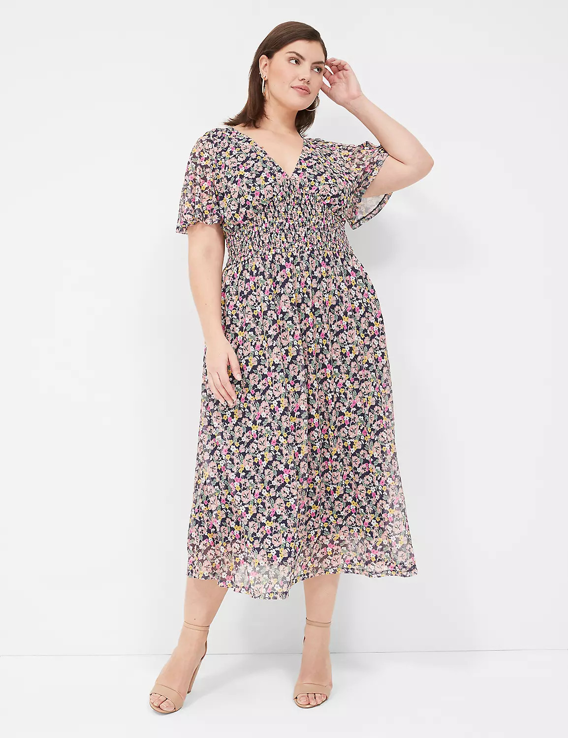 Flutter-Sleeve V-Neck Midi Dress | LaneBryant | Lane Bryant (US)
