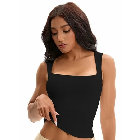 Unique Bargains Square Neck Sleeveless Tank Camisoles S Black | Walmart (US)