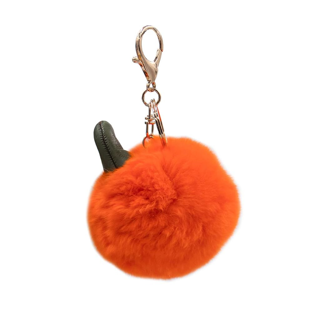 surell - Genuine Rex Rabbit Fur Pumpkin Keychain - Fall Pumpkin Spice Charm - Cute Classic Pompom... | Amazon (US)