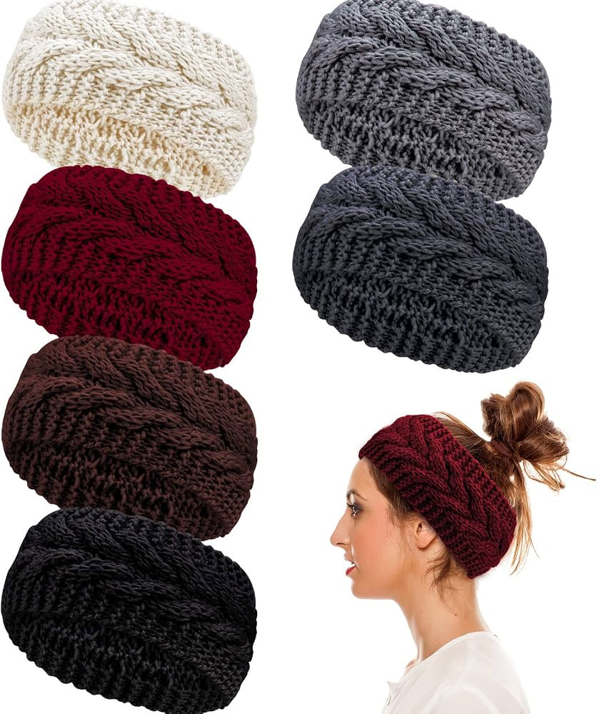 Whaline 6 Pieces Twist Knitted Headbands Winter Ear Warmers, Crocheted Turban Head Wraps Elastic ... | Amazon (UK)