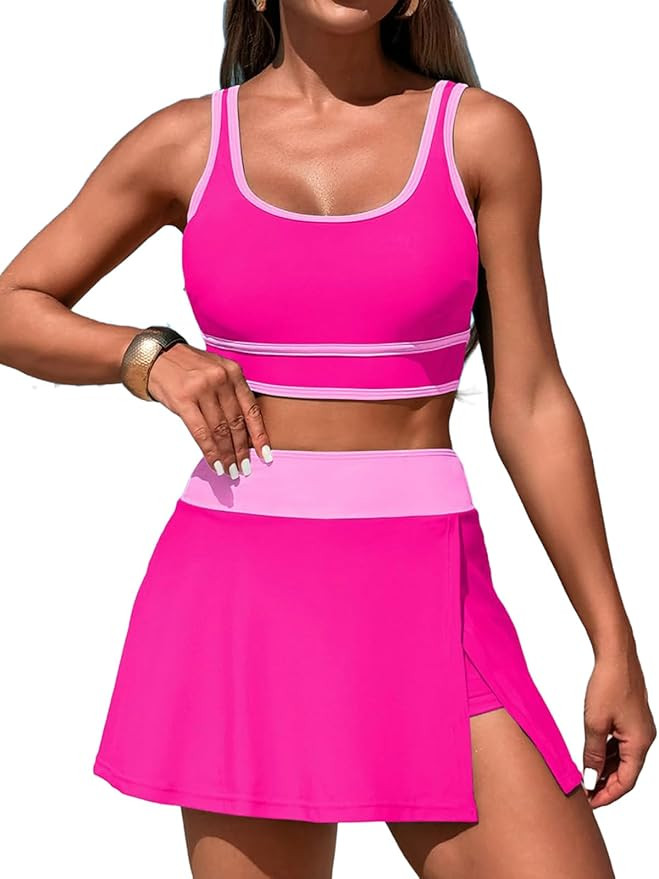 Women's High Waisted Bikini Sets Tummy Control Swim Skirt Two Piece Swim Suit Tummy Control Color... | Amazon (US)