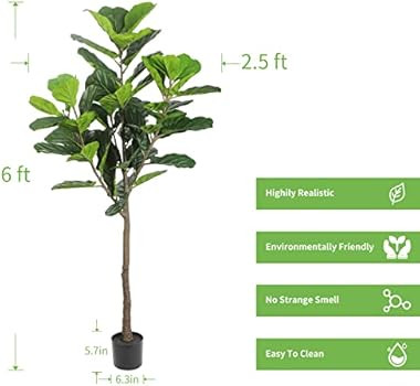 Realead Faux Fiddle Leaf Fig Tree 6 Feet, Tall Fake Plants in Pot, Artificial Ficus Lyrata Tree f... | Amazon (US)