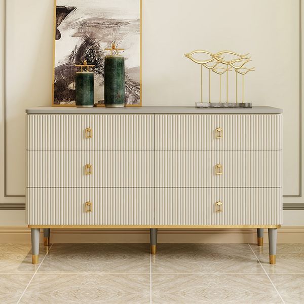 47" Modern Dresser 6 Drawers Buffet Cabinet with Storage in Beige & Gray -Homary | Homary