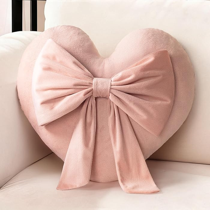 AELS Heart Shaped Pillow with Bow, 16.5 Inches Heart Decorative Throw Pillows, Cute Valentines Da... | Amazon (US)