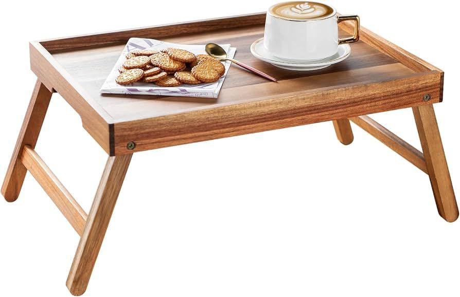 BF BILL.F SINCE 1983 Acacia Wood Bed Tray Table with Foldable Legs, Breakfast Tray for Sofa, Bed,... | Amazon (US)