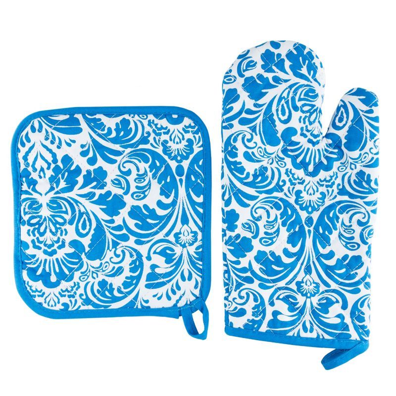 Oven Mitt And Pot Holder Set, Quilted And Flame And Heat Resistant By Hastings Home (Blue) | Target