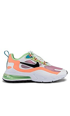 Nike Air Max 270 React SE Sneaker in Light Artic Pink, Black Orange, Pulse White, Vapor Green & O... | Revolve Clothing (Global)