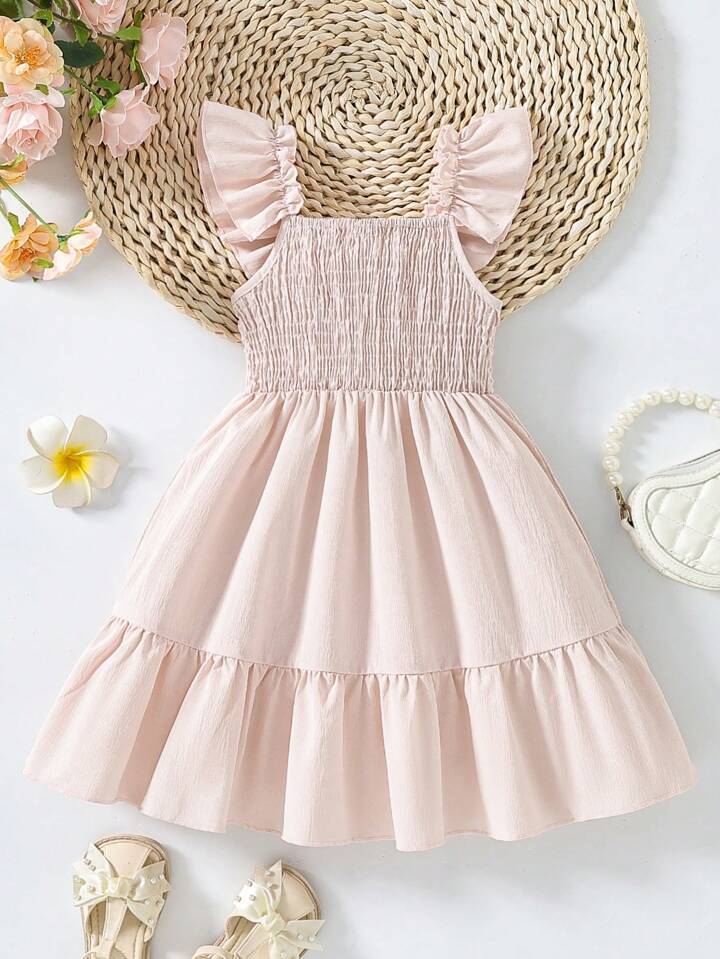SHEIN Kids EVRYDAY Young Girls' Casual Solid Color Ruffle Hem Dress | SHEIN