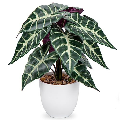 Briful Fake Plant 15" Realistic Potted Artificial Plant, Alocasia Amazonica Polly Faux Plant, Large Leaves Fake Houseplant Tropical Plant for Home Indoor Bathroom Living Room Wedding Decor | Amazon (US)