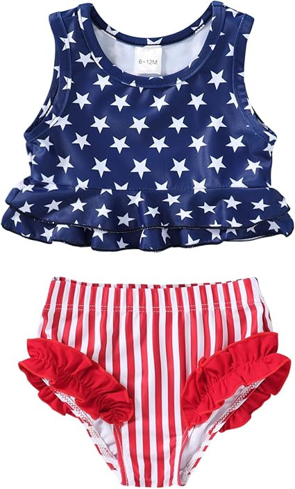 YOUNGER TREE Toddler Baby Girls Summer Swimsuit Sleeveless Striped Swimwear Two-Piece Suit Beach ... | Amazon (US)