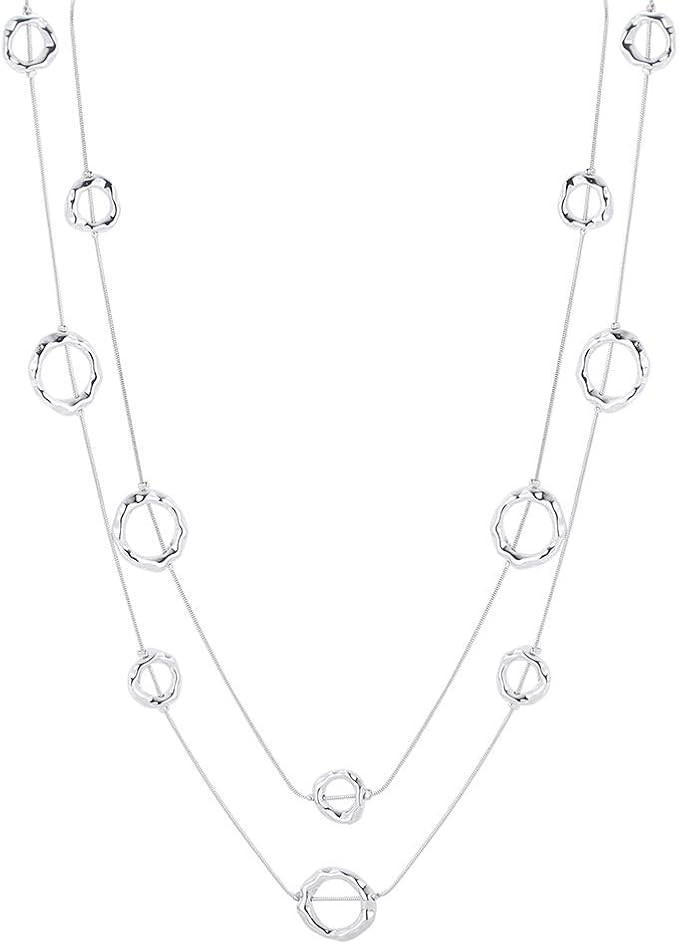 welbijoux Silver Long Necklaces for Women Fashion Double Layered Sweater Chain Y Necklace for Gir... | Amazon (US)