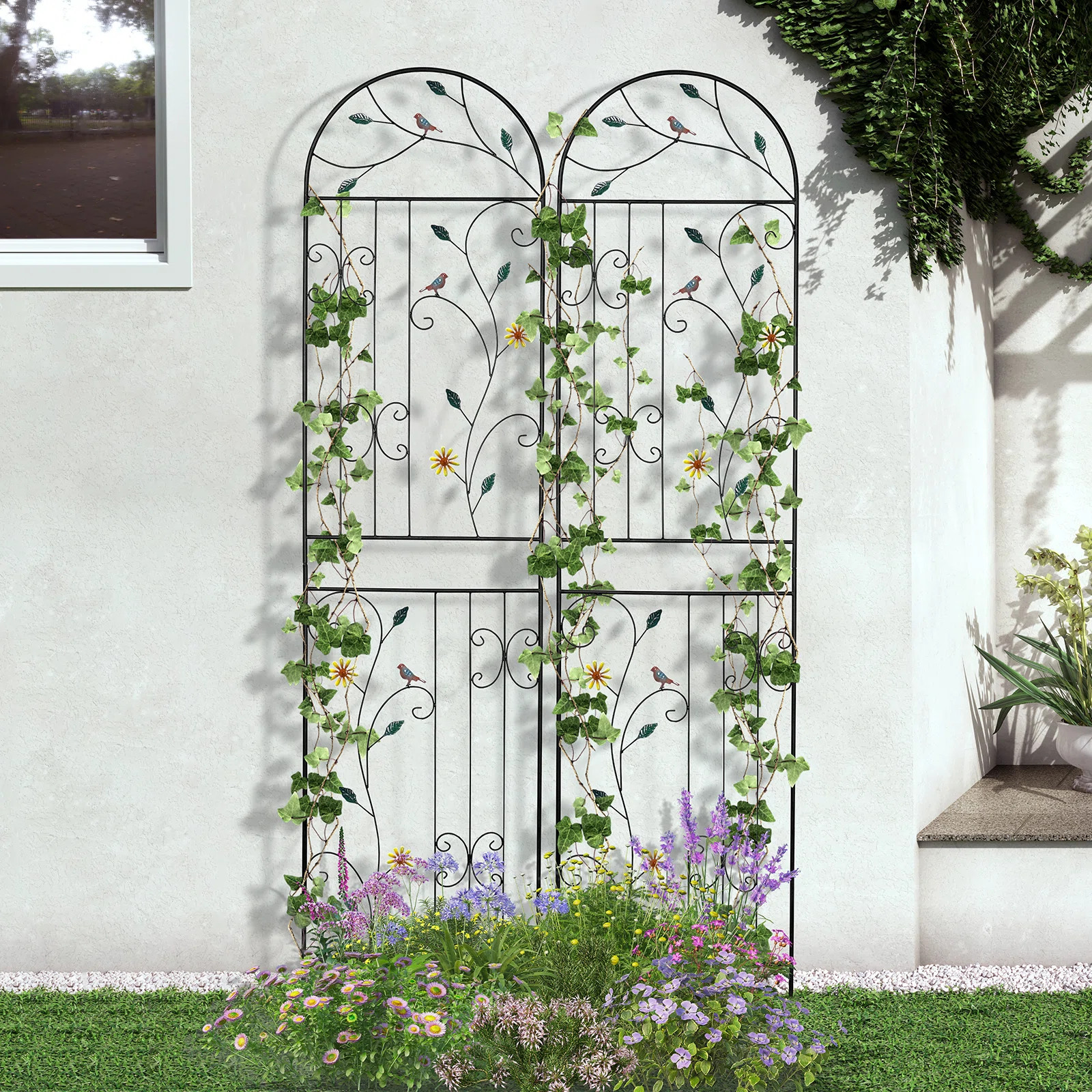 Fabozzi 82.7" H X 20" W Metal Garden Trellis Vintage Arched Panels for Climbing Vines, Multicolor... | Wayfair North America