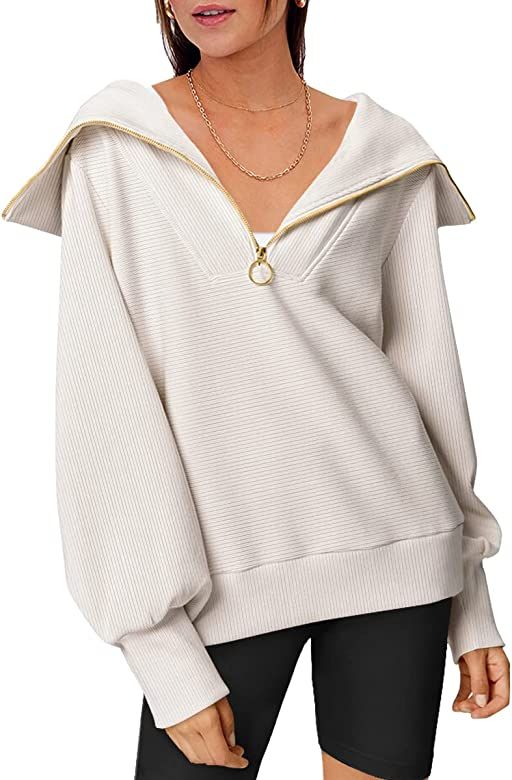 Amazon.com: EFAN Womens Oversized Half Zip Sweatshirts Long Sleeve Drop Shoulder Pullover Quarter... | Amazon (US)