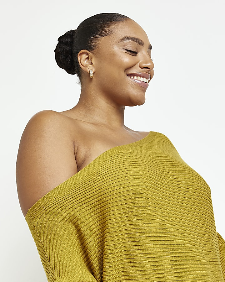 Plus yellow knit midi dress | River Island (US)