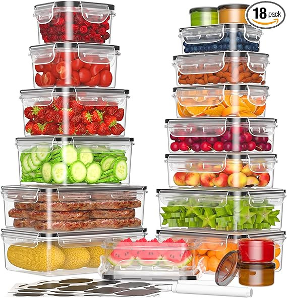 36-Piece Food Storage Containers with Lids(18 Containers & 18 Lids), Plastic Food Containers for ... | Amazon (US)