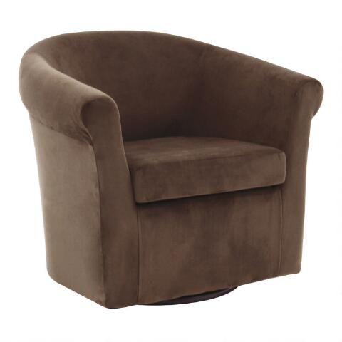 Ward Velvet Roll Arm Upholstered Swivel Chair | World Market