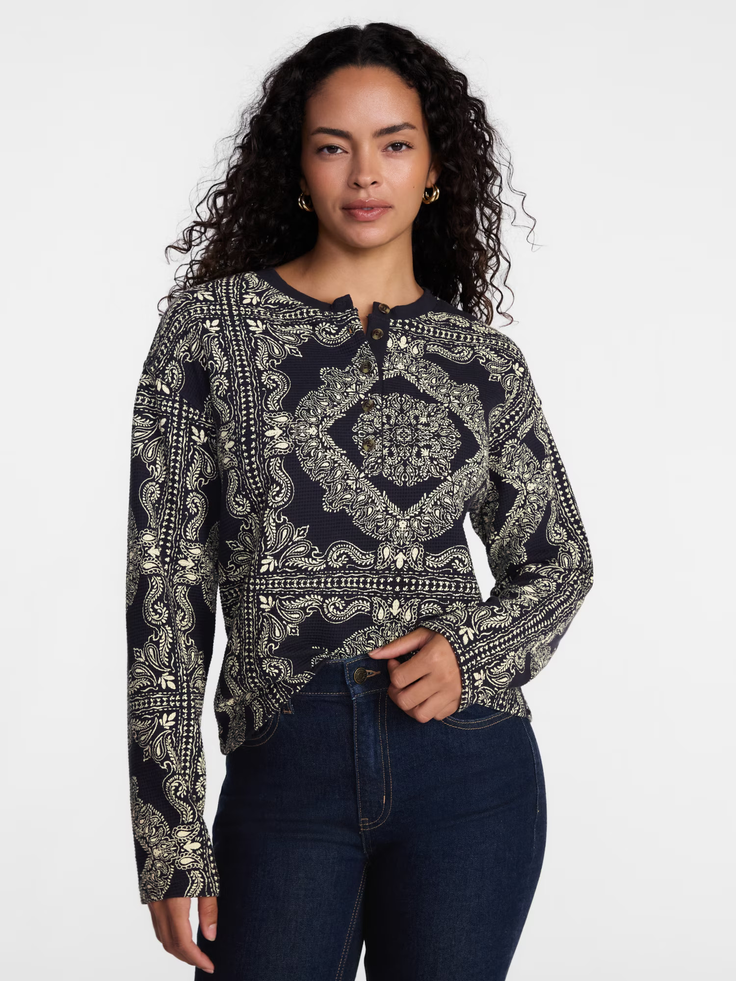 Scenario Women's Thermal Henley Shirt with Long Sleeves, Sizes XS-XXXL | Walmart (US)