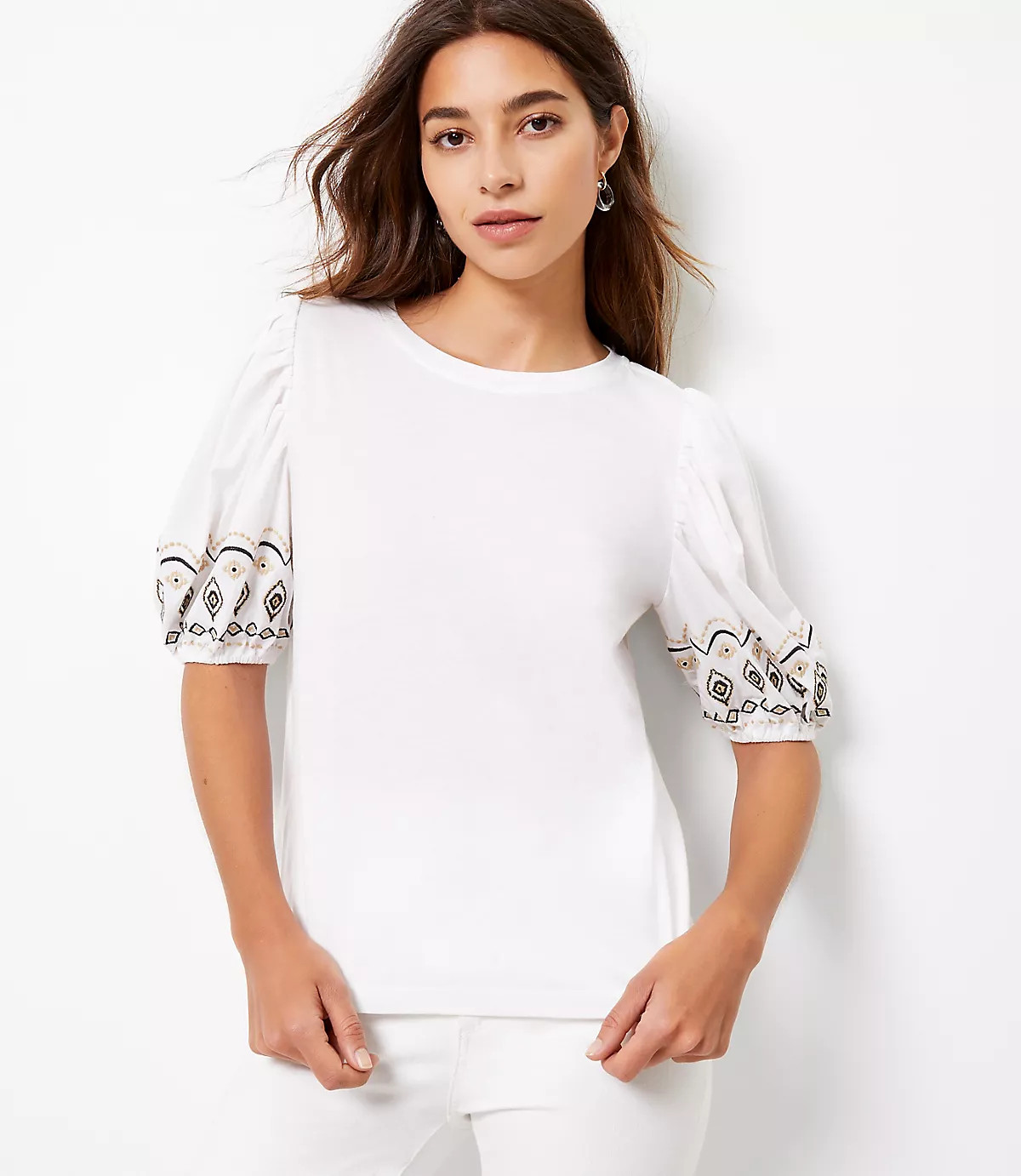Embroidered Balloon Sleeve Top | LOFT
