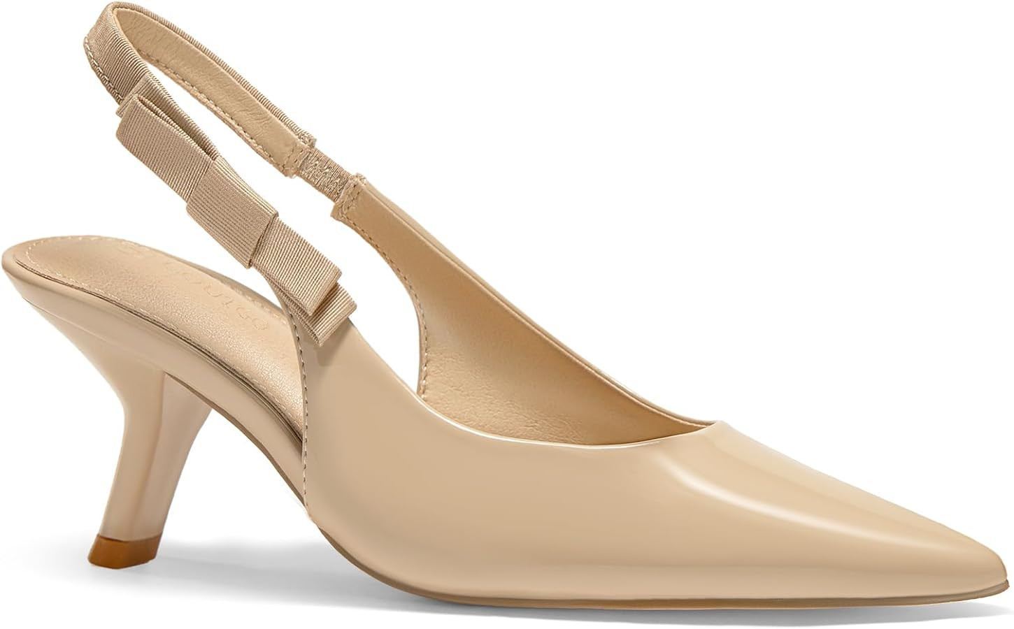 Coutgo Womens Slingback Kitten Heels Closed Pointed Toe Bowknot Patent Leather Slip on Work Pumps... | Amazon (US)